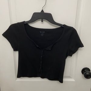 Black button up cropped top